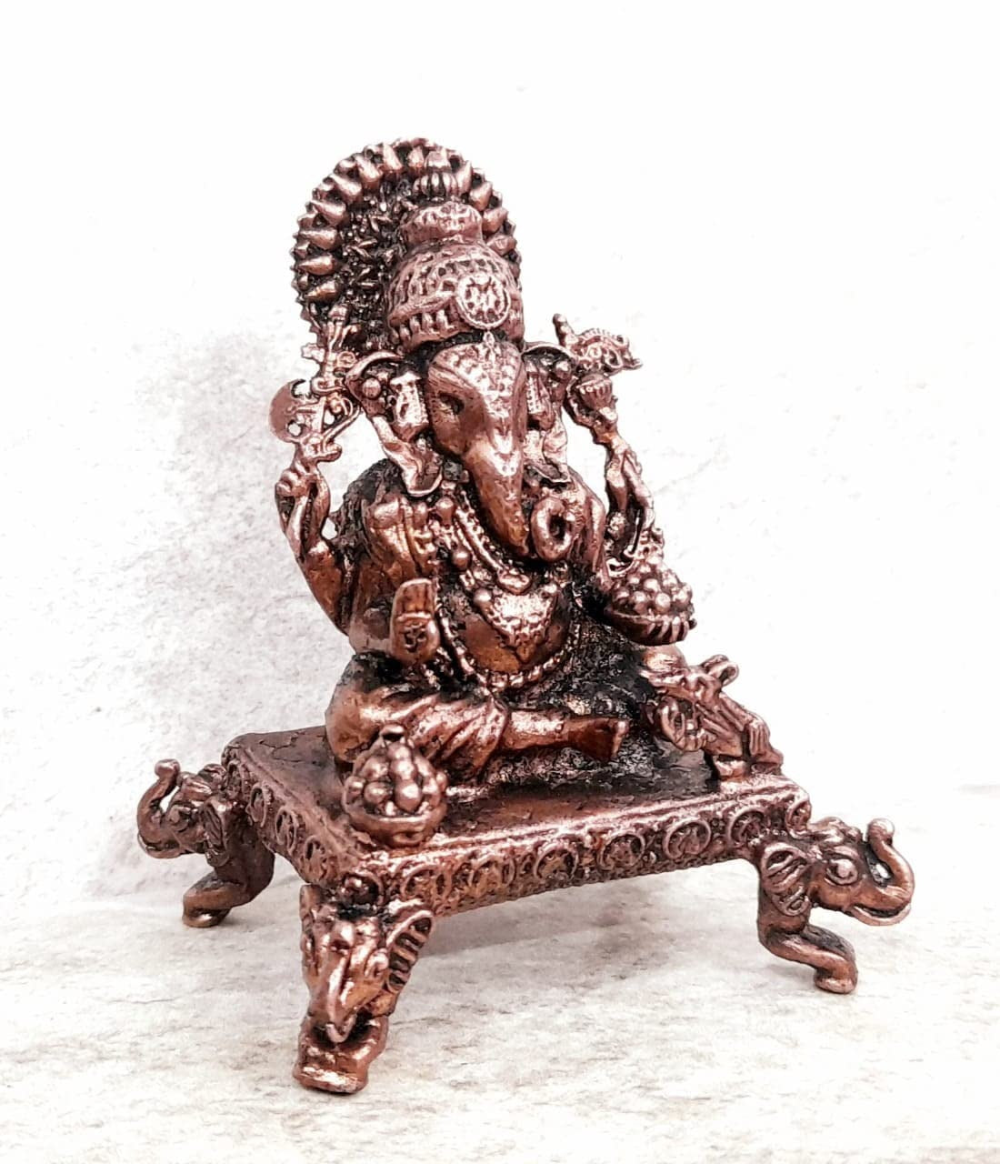 Brownish-Orange Copper Idolsby, 2.7 Inches, Handmade Ganesh With Peedam, 150Grams, Patina Antique Finish, Pack Of 1 Piece