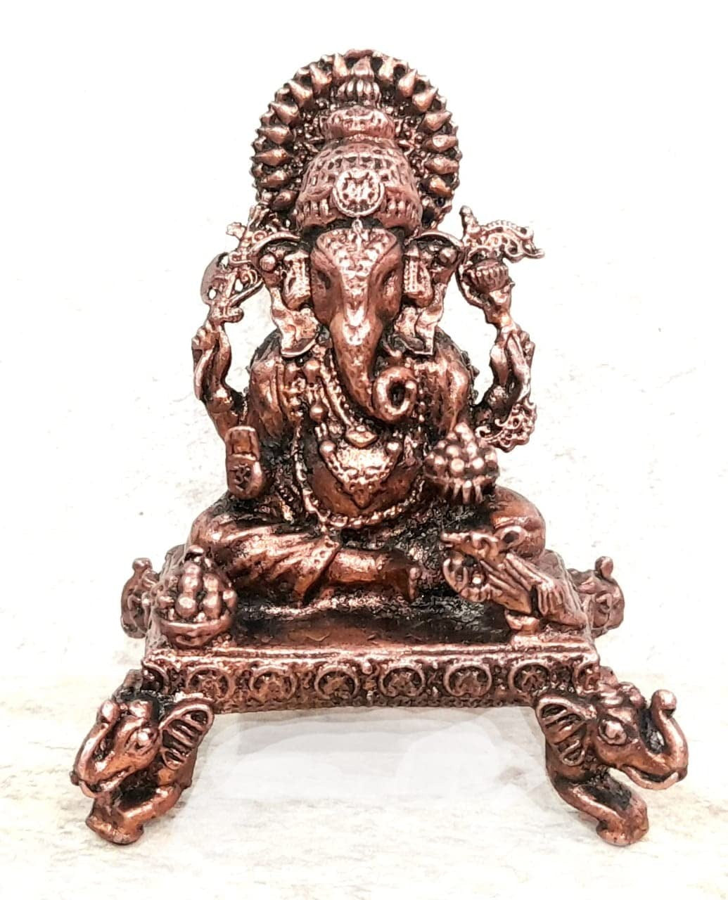Brownish-Orange Copper Idolsby, 2.7 Inches, Handmade Ganesh With Peedam, 150Grams, Patina Antique Finish, Pack Of 1 Piece