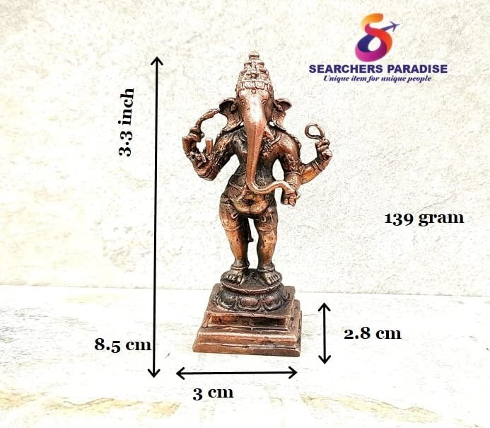Brown Copper Idols India, 3.3 Inches, Handmade Standing Ganesh Idol 139Gram, Patina Antique Finish, Pack Of 1 Piece
