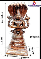 Brown Copper Idols Of God Maha Vishnu Standing In Adisesha, 4.4 Inches, 410G, Handmade, Pack Of 1Piece