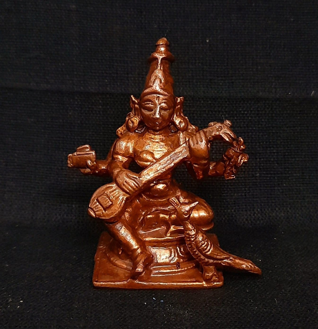 Brownish-Orange Copper Handmade Goddess Saraswathi, 1.6 Inches, 50G, Pack Of 1 Piece