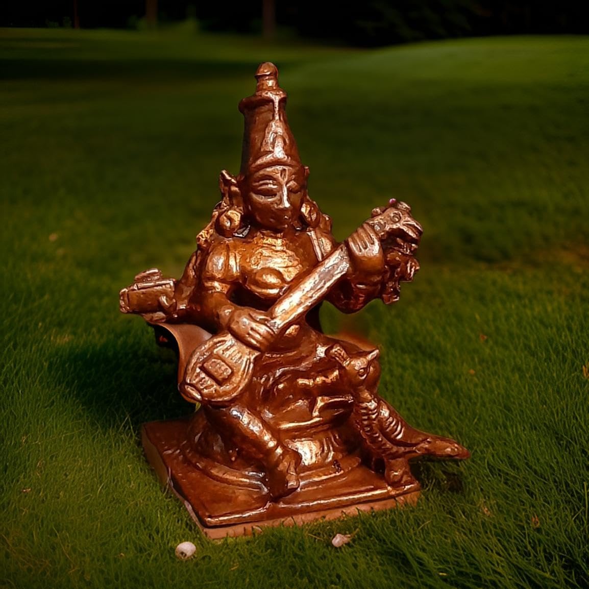 Brownish-Orange Copper Handmade Goddess Saraswathi, 1.6 Inches, 50G, Pack Of 1 Piece