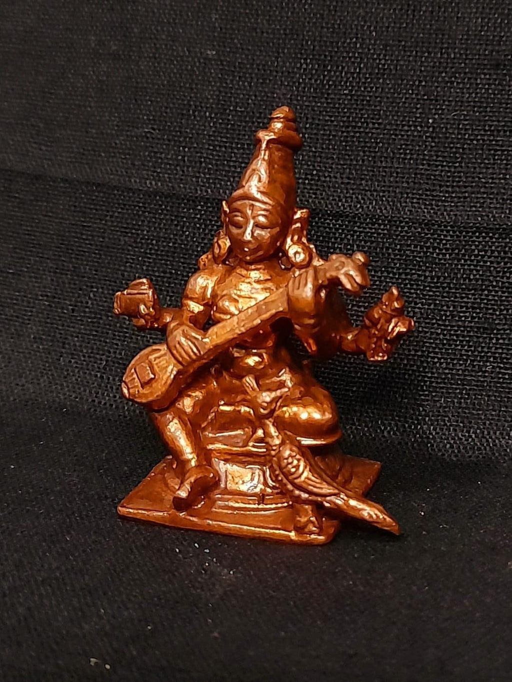 Brownish-Orange Copper Handmade Goddess Saraswathi, 1.6 Inches, 50G, Pack Of 1 Piece