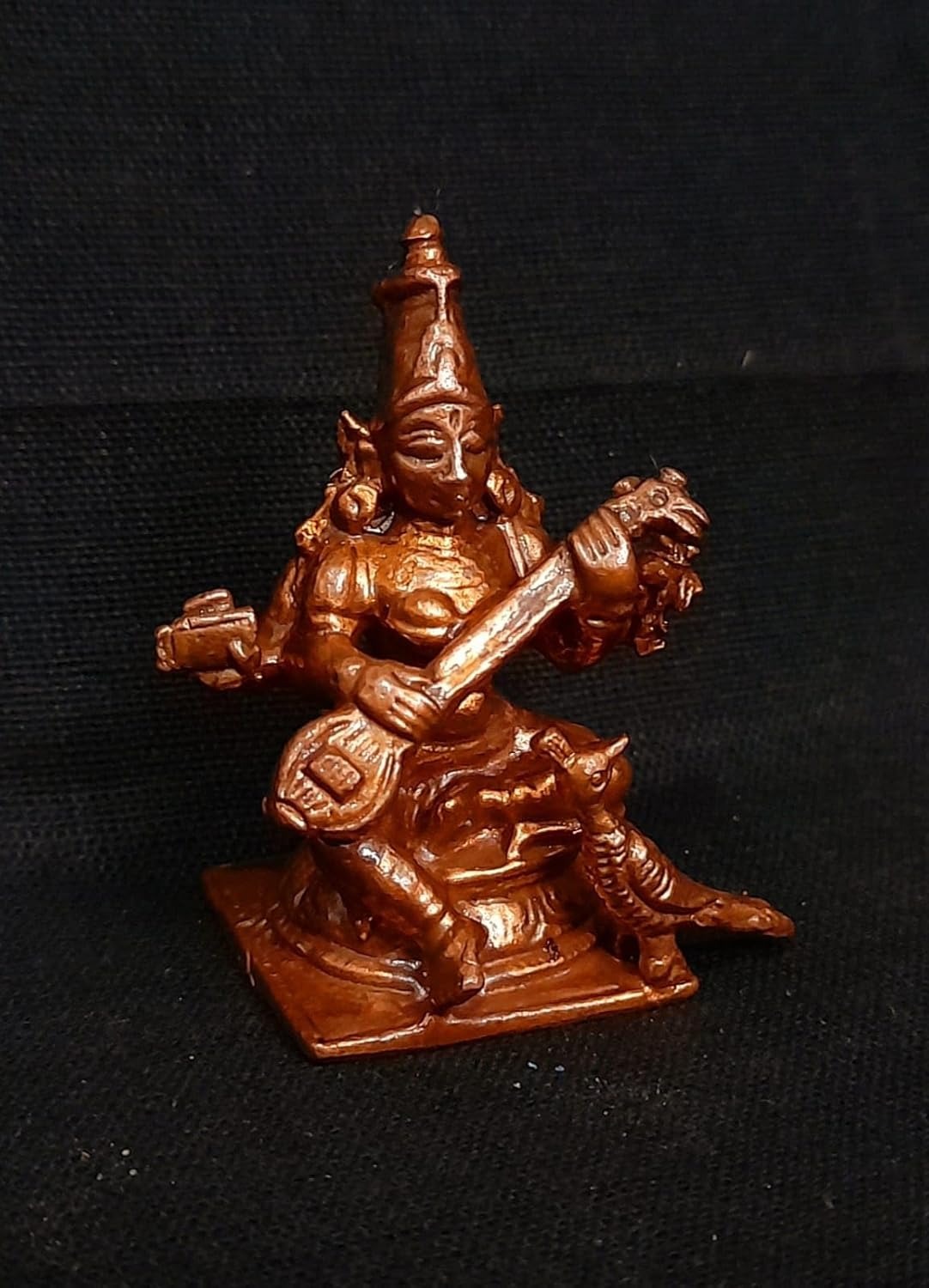 Brownish-Orange Copper Handmade Goddess Saraswathi, 1.6 Inches, 50G, Pack Of 1 Piece