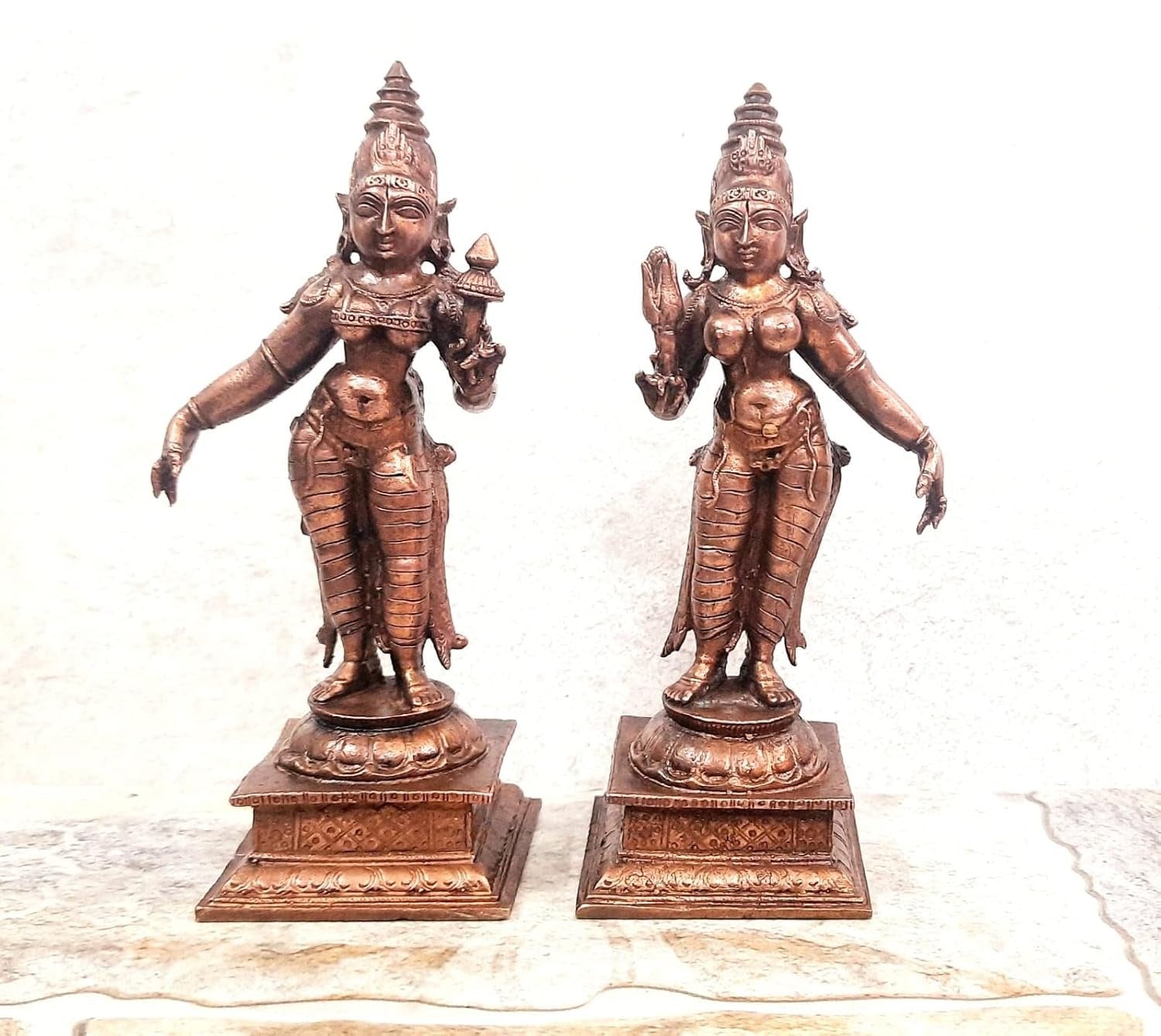 Brownish-Orange Copper Idols, 13.5Cm, Handmade Goddess 795 Gram, Patina Antique Finish, Pack Of 1 Piece