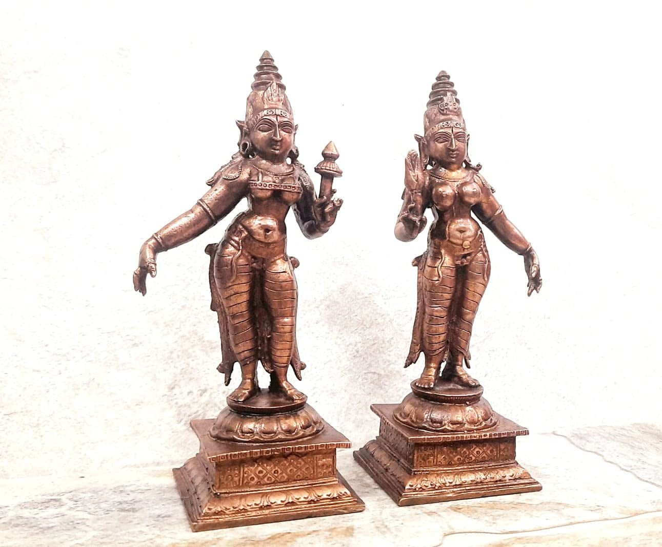 Brownish-Orange Copper Idols, 13.5Cm, Handmade Goddess 795 Gram, Patina Antique Finish, Pack Of 1 Piece