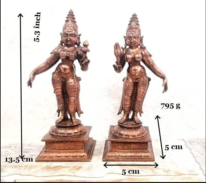 Brownish-Orange Copper Idols, 13.5Cm, Handmade Goddess 795 Gram, Patina Antique Finish, Pack Of 1 Piece