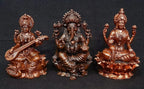 Brown Copper Idols Of Ganesh, Lakshmi And Saraswathi Combo, 2.8 Inch 615 Gram, Pack Of 3 Piece