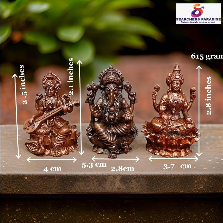 Brown Copper Idols Of Ganesh, Lakshmi And Saraswathi Combo, 2.8 Inch 615 Gram, Pack Of 3 Piece