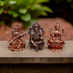 Brown Copper Idols Of Ganesh, Lakshmi And Saraswathi Combo, 2.8 Inch 615 Gram, Pack Of 3 Piece