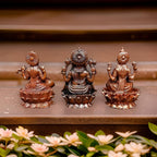 Brown Copper Idols Of Ganesh, Lakshmi And Saraswathi Combo, 2.8 Inch 615 Gram, Pack Of 3 Piece