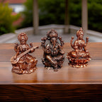 Brown Copper Idols Of Ganesh, Lakshmi And Saraswathi Combo, 2.8 Inch 615 Gram, Pack Of 3 Piece