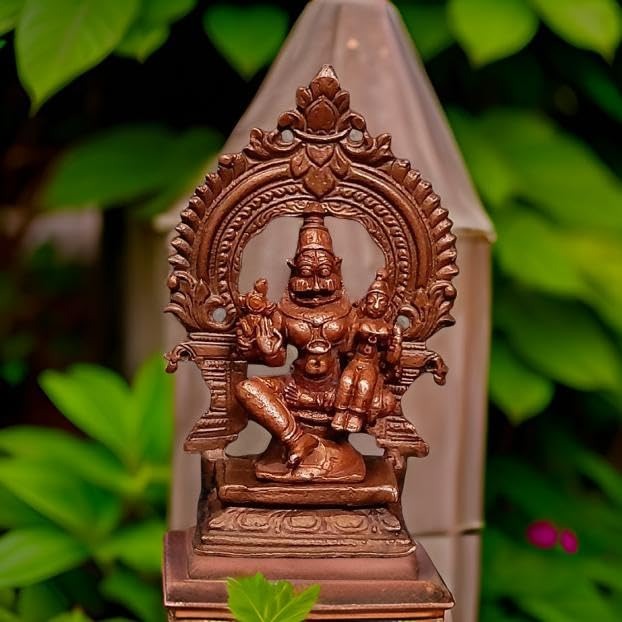 Brownish-Orange Copper Idols Of God Lakshmi Narasimhar With Prabhavalli, 3.3 Inches, 146G, Patina Antique Finish, Pack Of 2 Piece