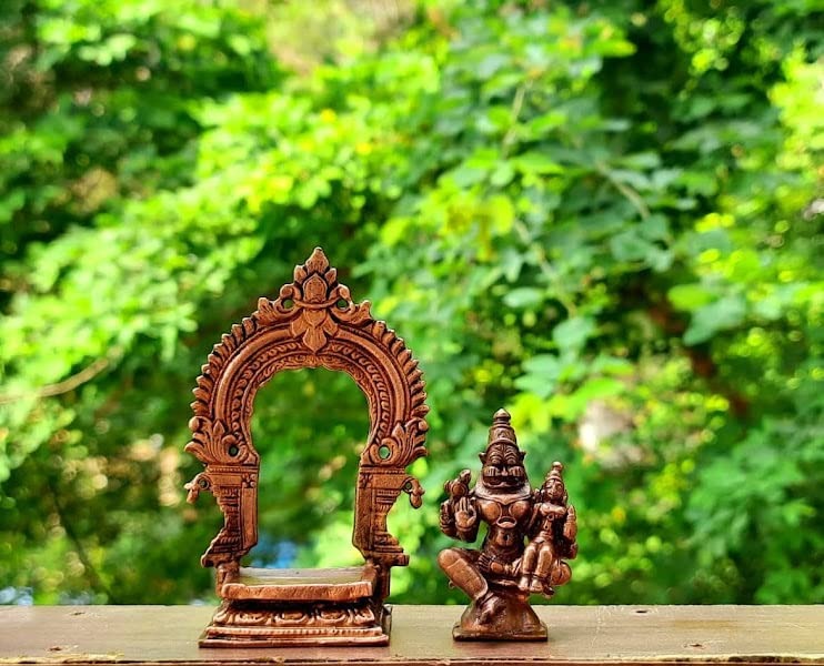 Brownish-Orange Copper Idols Of God Lakshmi Narasimhar With Prabhavalli, 3.3 Inches, 146G, Patina Antique Finish, Pack Of 2 Piece