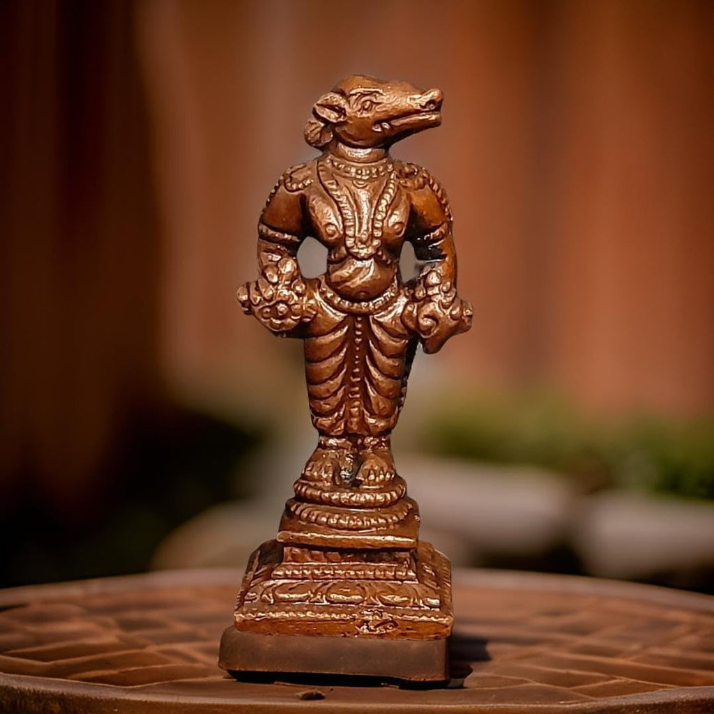 Brown Copper Idols Bhoo Varahar, 2.4 Inches, Handmade 80G, Pack Of 1 Piece