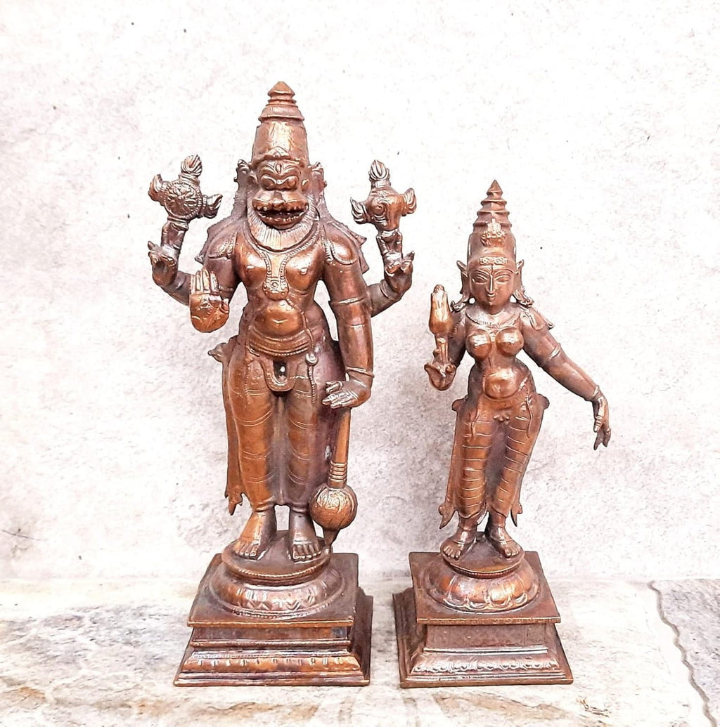Brownish-Orange Copper Idols Of God Standing Lakshmi Narasimhar, 5.1 Inch, 1.2 Kg, Patina Antique Finish, Pack Of 2 Piece
