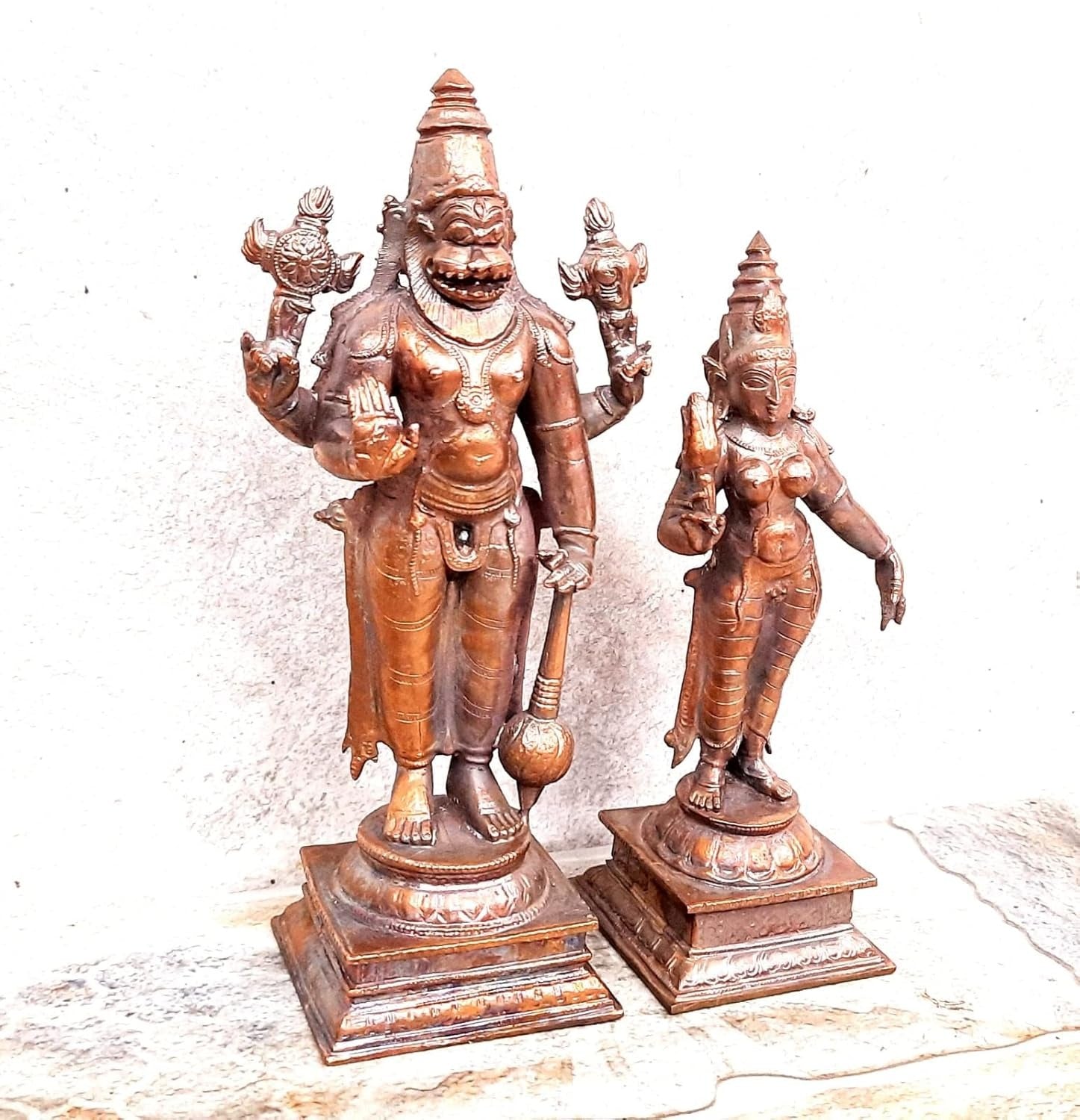 Brownish-Orange Copper Idols Of God Standing Lakshmi Narasimhar, 5.1 Inch, 1.2 Kg, Patina Antique Finish, Pack Of 2 Piece