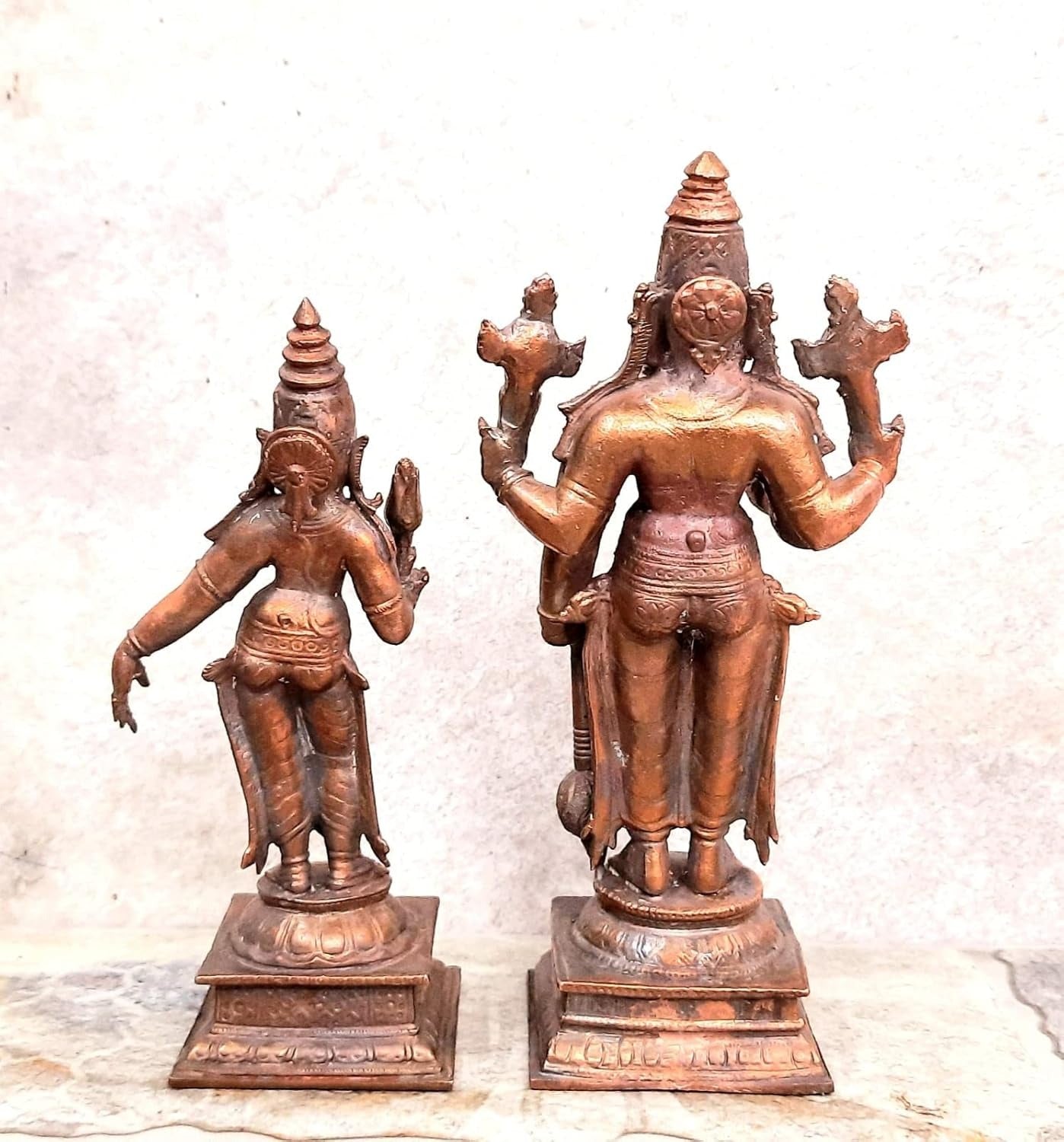 Brownish-Orange Copper Idols Of God Standing Lakshmi Narasimhar, 5.1 Inch, 1.2 Kg, Patina Antique Finish, Pack Of 2 Piece