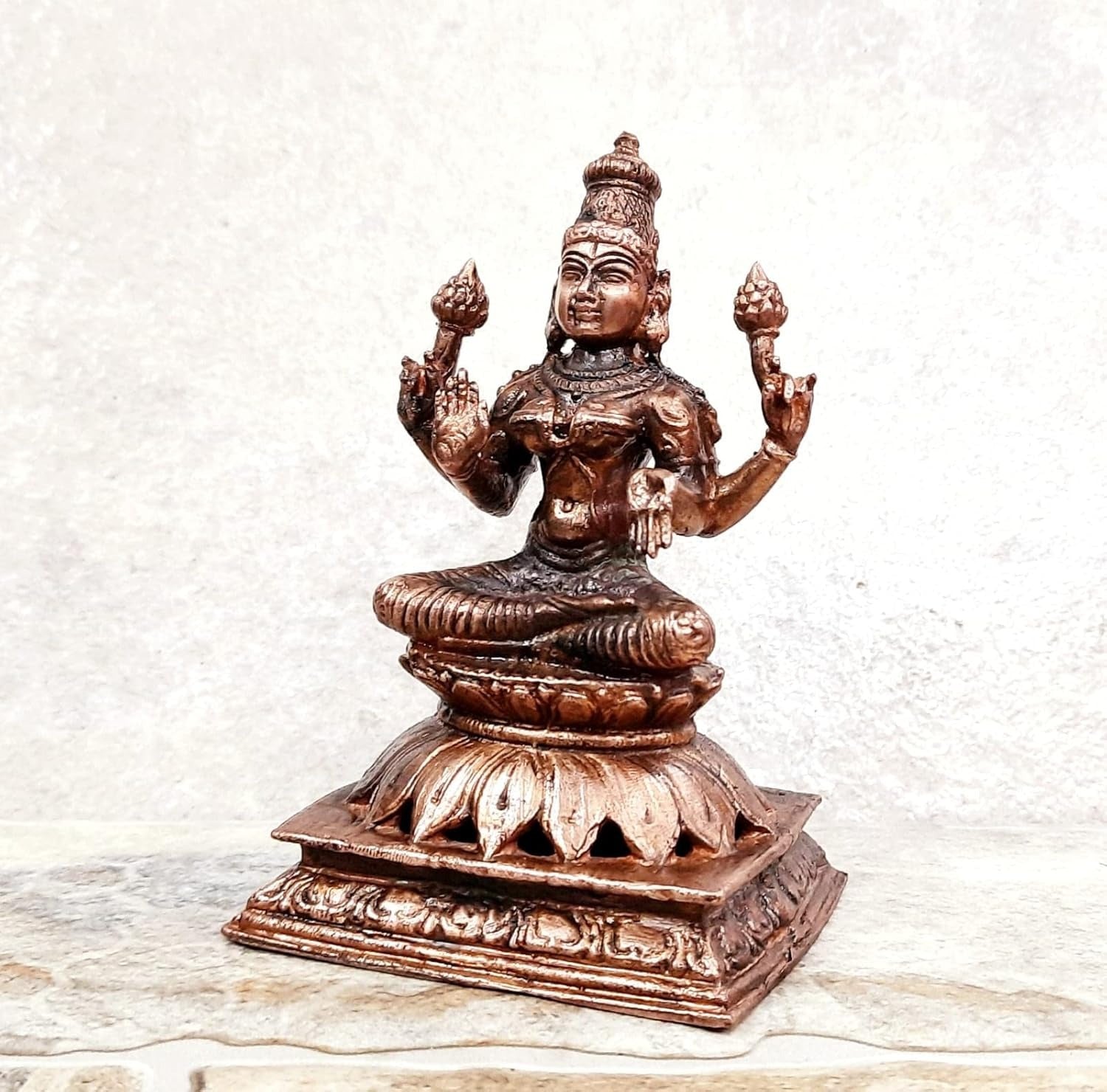 Brownish-Orange Copper Idols India, 4.7 Inches, Handmade Lakshmi Idol With, 680G, Patina Antique Finish, Pack Of 1 Piece