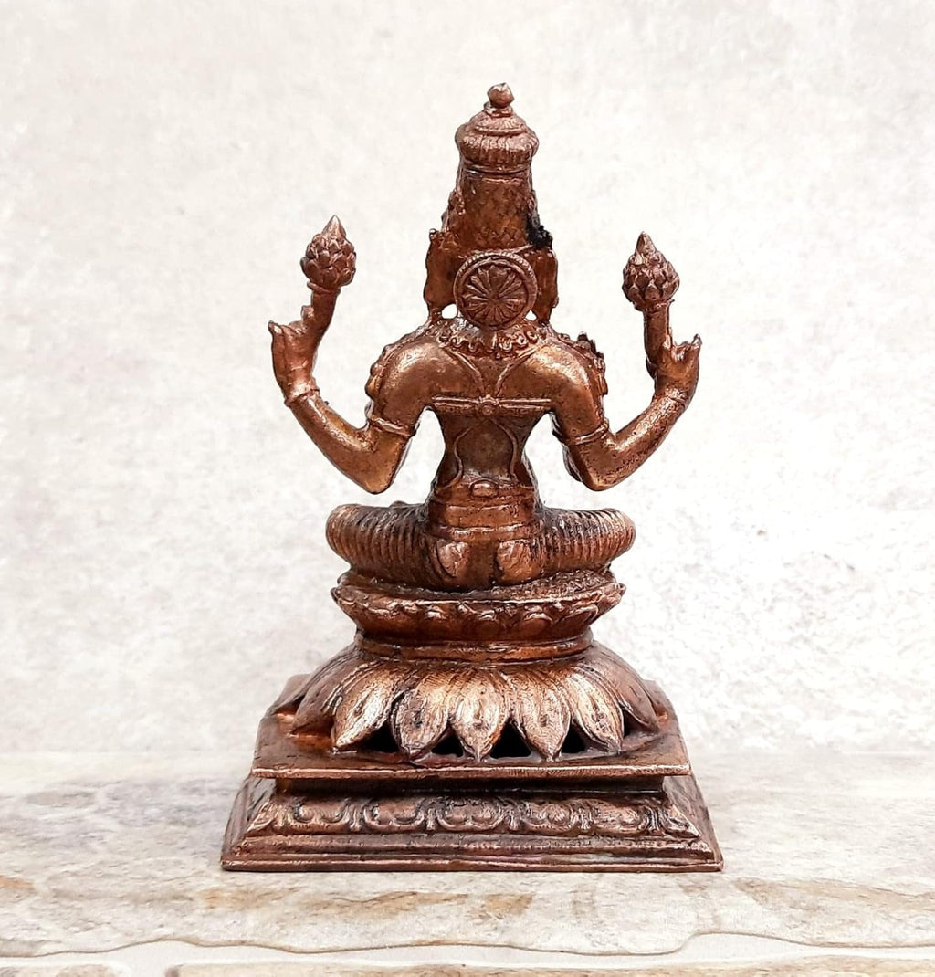 Brownish-Orange Copper Idols India, 4.7 Inches, Handmade Lakshmi Idol With, 680G, Patina Antique Finish, Pack Of 1 Piece