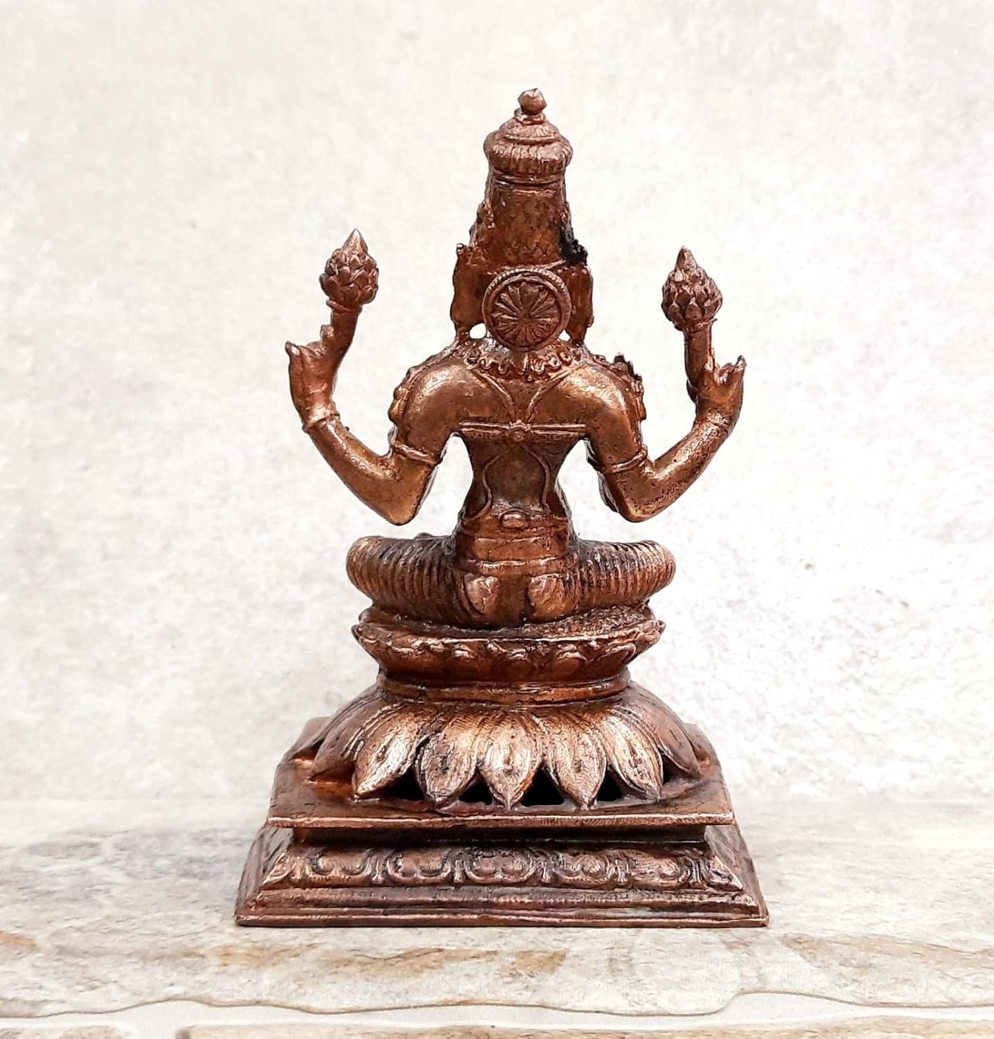 Brownish-Orange Copper Idols India, 4.7 Inches, Handmade Lakshmi Idol With, 680G, Patina Antique Finish, Pack Of 1 Piece