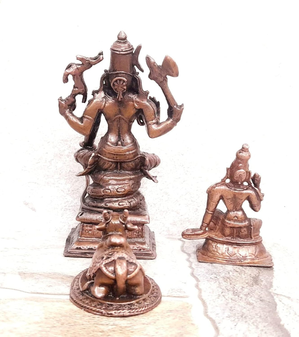 Brownish-Orange Copper Idols Of God Lord Shiva, Bhoogasakthi With Nandi, 5.5 Inch, 560G, Patina Antique Finish, Pack Of 1 Piece