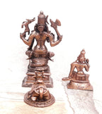 Brownish-Orange Copper Idols Of God Lord Shiva, Bhoogasakthi With Nandi, 5.5 Inch, 560G, Patina Antique Finish, Pack Of 1 Piece