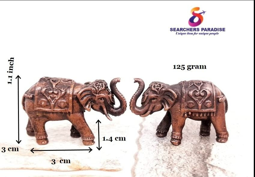 Brownish-Orange Copper Idols India, 1.1 Inches, Handmade Paired Elephant Idol 125 Gram, Patina Antique Finish, Pack Of 2 Piece