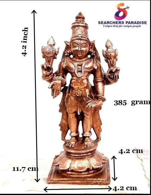 Brownish-Orange Copper Idols India, 4.2 Inches, Handmade Lord Venkateswara, 385G, Patina Antique Finish, Pack Of 1 Piece