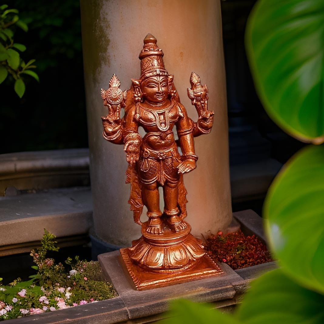 Brownish-Orange Copper Idols India, 4.2 Inches, Handmade Lord Venkateswara, 385G, Patina Antique Finish, Pack Of 1 Piece
