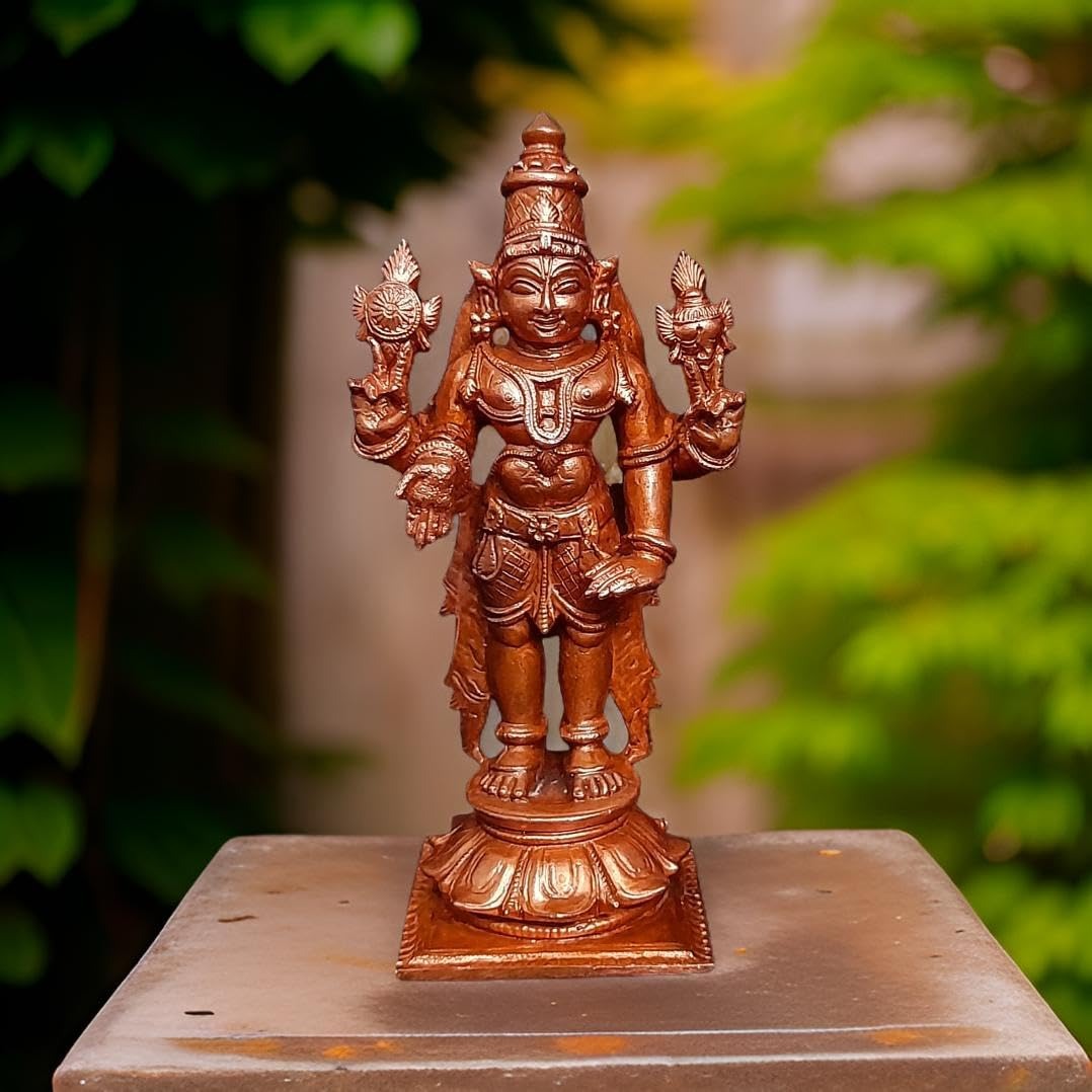 Brownish-Orange Copper Idols India, 4.2 Inches, Handmade Lord Venkateswara, 385G, Patina Antique Finish, Pack Of 1 Piece