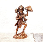 Brownish-Orange Copper Idols India, 2.7 Inches, Handmade Hanuman With Sanjeev Mountain, 100G, Patina Antique Finish, Pack Of 1 Piece