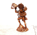 Brownish-Orange Copper Idols India, 2.7 Inches, Handmade Hanuman With Sanjeev Mountain, 100G, Patina Antique Finish, Pack Of 1 Piece