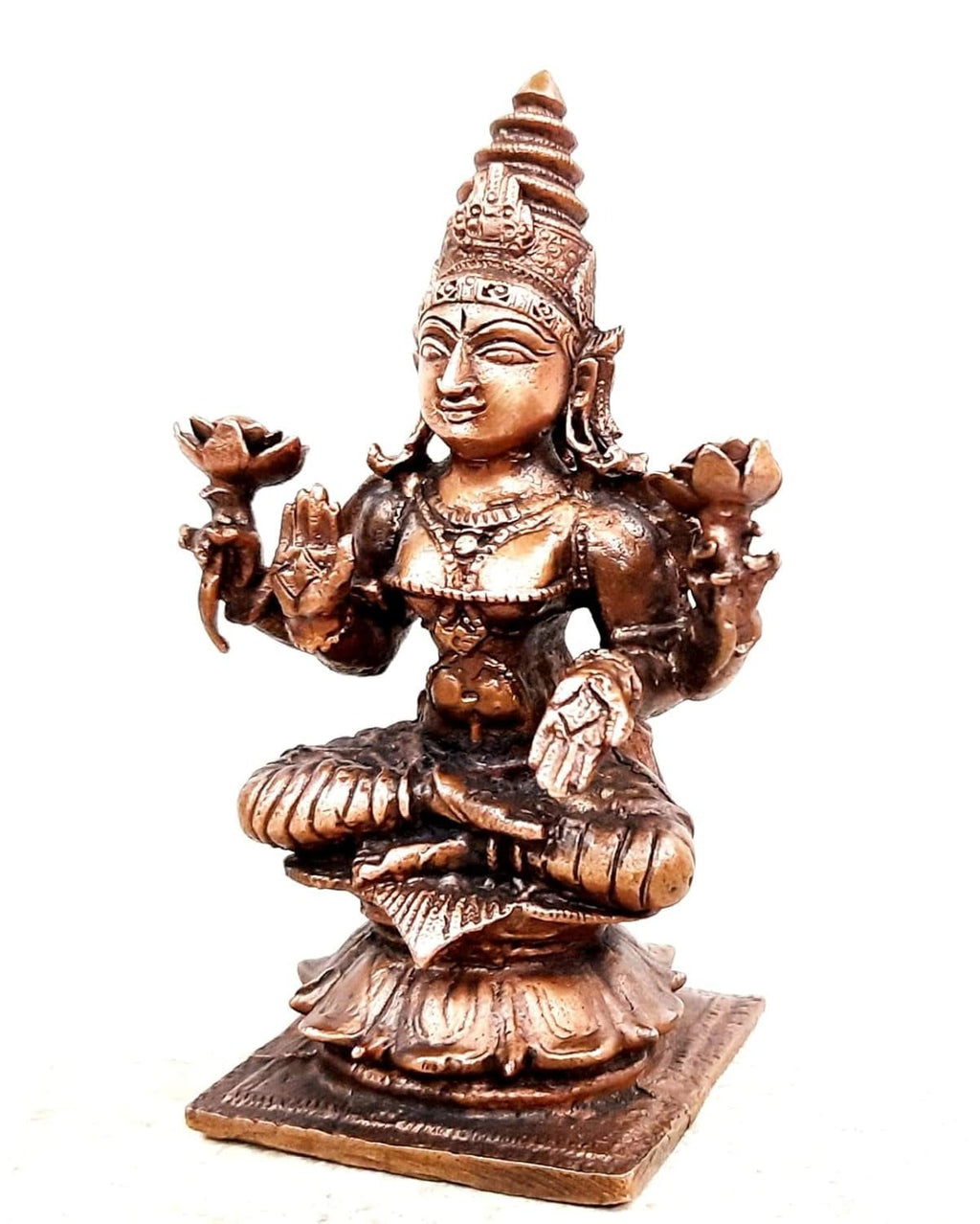 Brownish-Orange Copper Idols India, 3.6Inches, Handmade Mahalakshmi Idol With, 300Grams, Patina Antique Finish, Pack Of 1 Piece