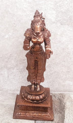 Brownish-Orange Copper Idols India, 4.8 Inches, Handmade Standing Goddess Varahi, 380 Gram, Patina Antique Finish, Pack Of 1 Piece