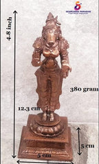 Brownish-Orange Copper Idols India, 4.8 Inches, Handmade Standing Goddess Varahi, 380 Gram, Patina Antique Finish, Pack Of 1 Piece