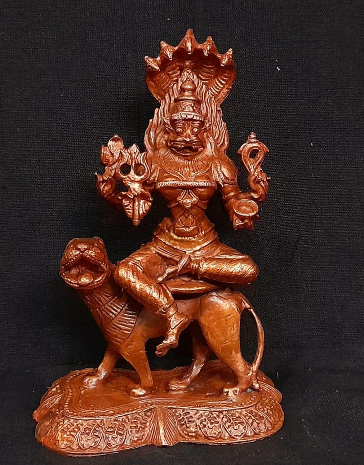 Brownish-Orange Copper Idols Of God Prathyangira Devi By Unikraf , 5.1 Inches, 700G, Patina Antique Finish, Pack Of 1 Piece