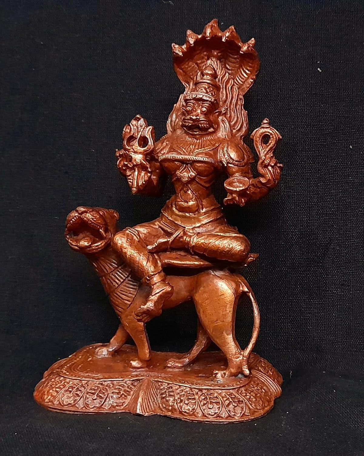 Brownish-Orange Copper Idols Of God Prathyangira Devi By Unikraf , 5.1 Inches, 700G, Patina Antique Finish, Pack Of 1 Piece