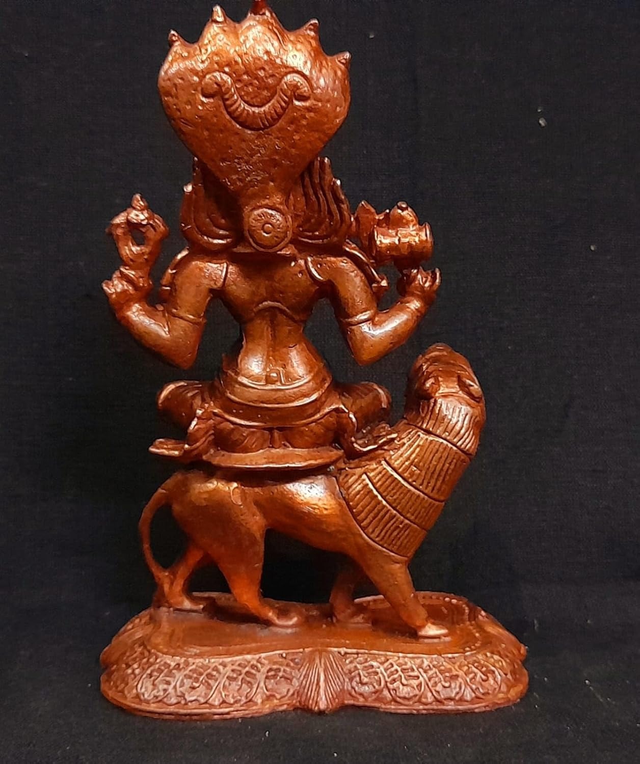 Brownish-Orange Copper Idols Of God Prathyangira Devi By Unikraf , 5.1 Inches, 700G, Patina Antique Finish, Pack Of 1 Piece