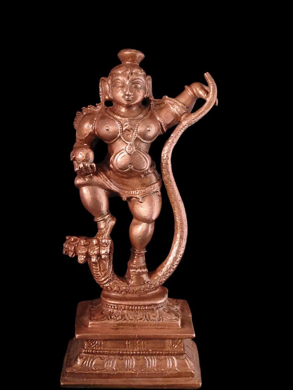 Brown Copper Idols India, Handmade Kalinganarthana Krishna 4.4 Inches, 330 Gram, Pack Of 1 Piece