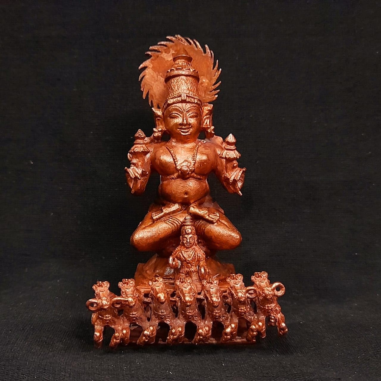 Brown Copper Handmade Suriya Narayana, 11 Cm, 400G, Patina Antique Finish, Pack Of 1 Piece