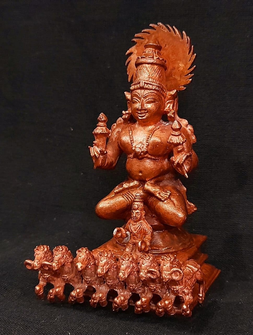 Brown Copper Handmade Suriya Narayana, 11 Cm, 400G, Patina Antique Finish, Pack Of 1 Piece