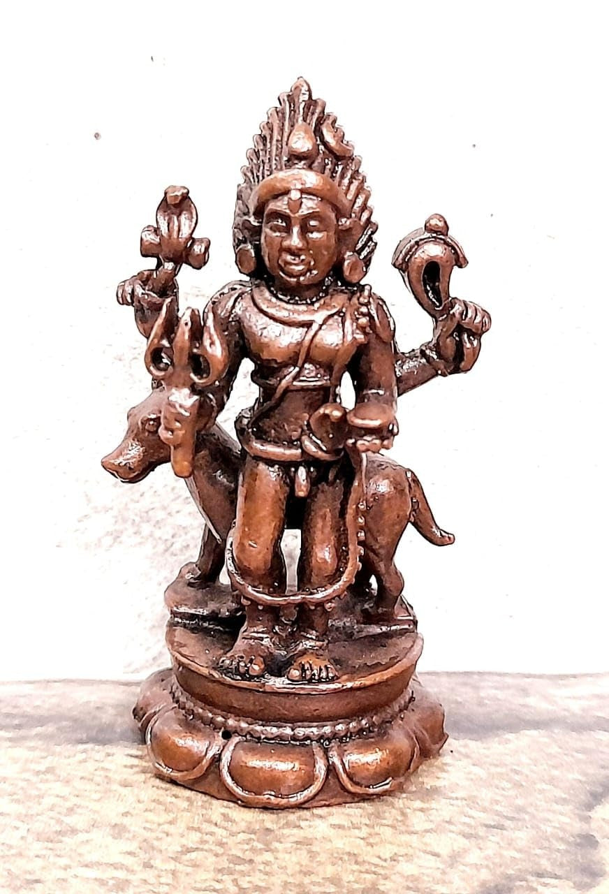 Brown Copper Idols Of God Kalabhairavar, 2..5 Inches, 73G, Patina Antique Finish, Pack Of 1 Piece