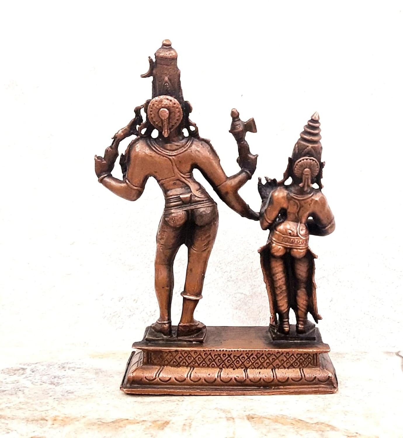 Brownish-Orange Copper Idolsby Unikraf , 15 Cm, Handmade Od Shiva And Parvathi 562 Gram, Patina Antique Finish, Pack Of 1 Piece