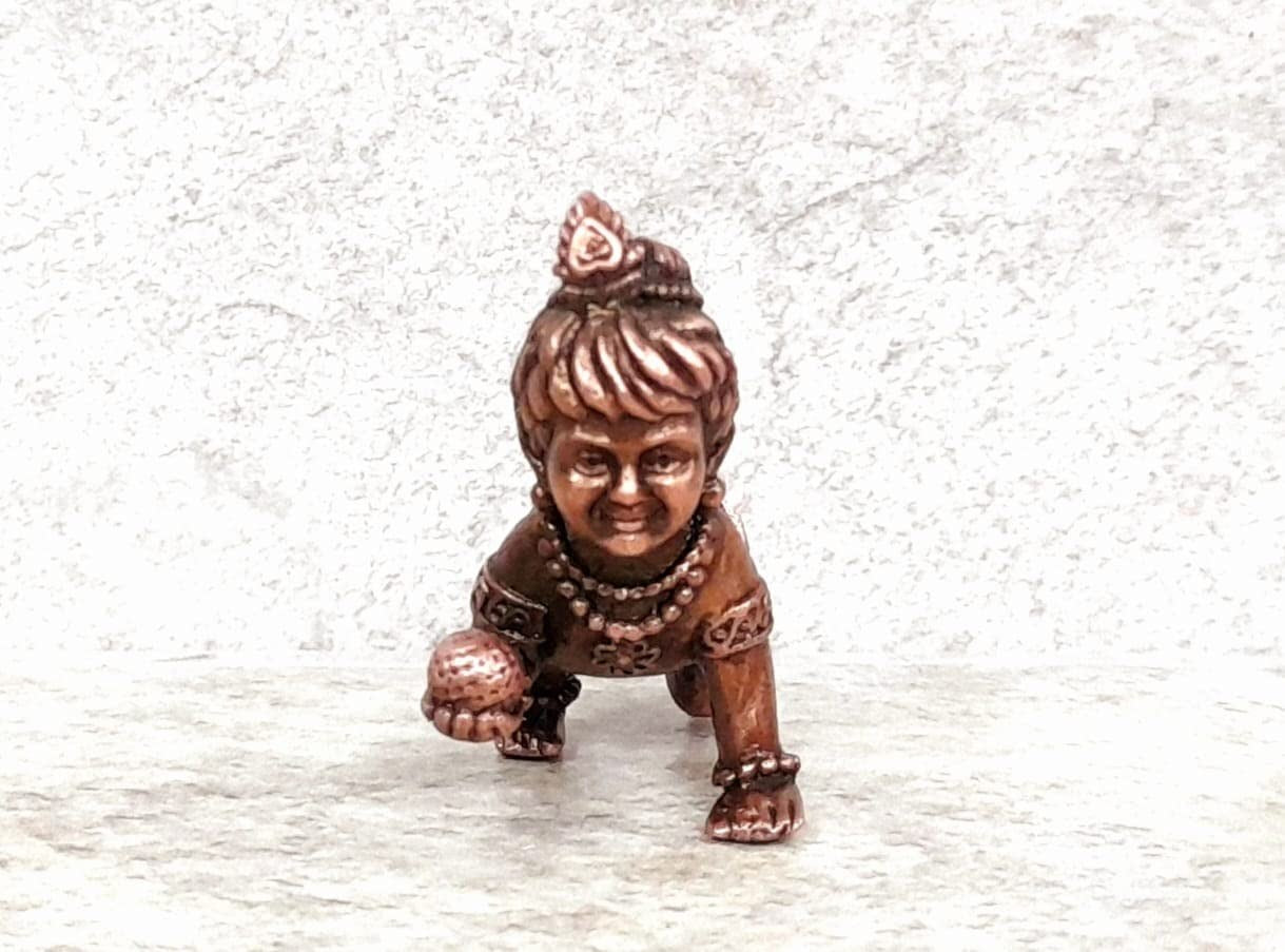 Brownish-Orange Copper Idols Of God Bala Krishna By Unikraf , 1.6 Inches, 55G, Patina Antique Finish, Pack Of 1 Piece