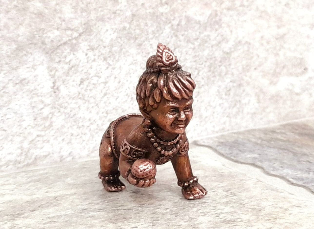Brownish-Orange Copper Idols Of God Bala Krishna By Unikraf , 1.6 Inches, 55G, Patina Antique Finish, Pack Of 1 Piece