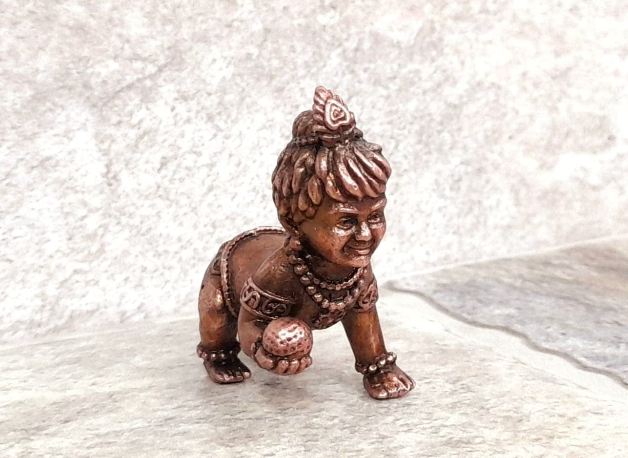 Brownish-Orange Copper Idols Of God Bala Krishna By Unikraf , 1.6 Inches, 55G, Patina Antique Finish, Pack Of 1 Piece