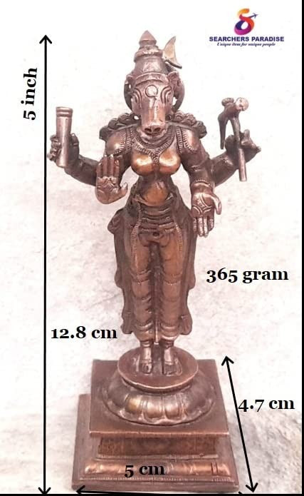 Brownish-Orange Copper Idols Indiaby, 5 Inches, Handmade Goddess Varahi, 365 Gram, Patina Antique Finish, Pack Of 1 Piece