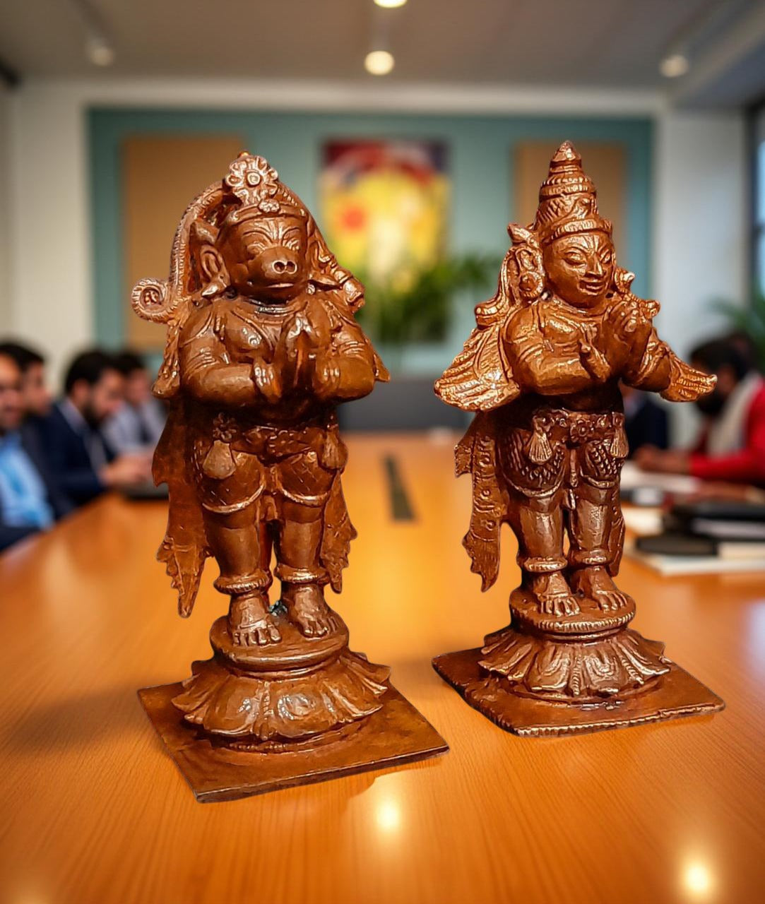 Brownish-Orange Copper Idols, 8 Cm, Handmade Standing Garudar And Hanuman 360 Gram, Patina Antique Finish, Pack Of 1 Piece