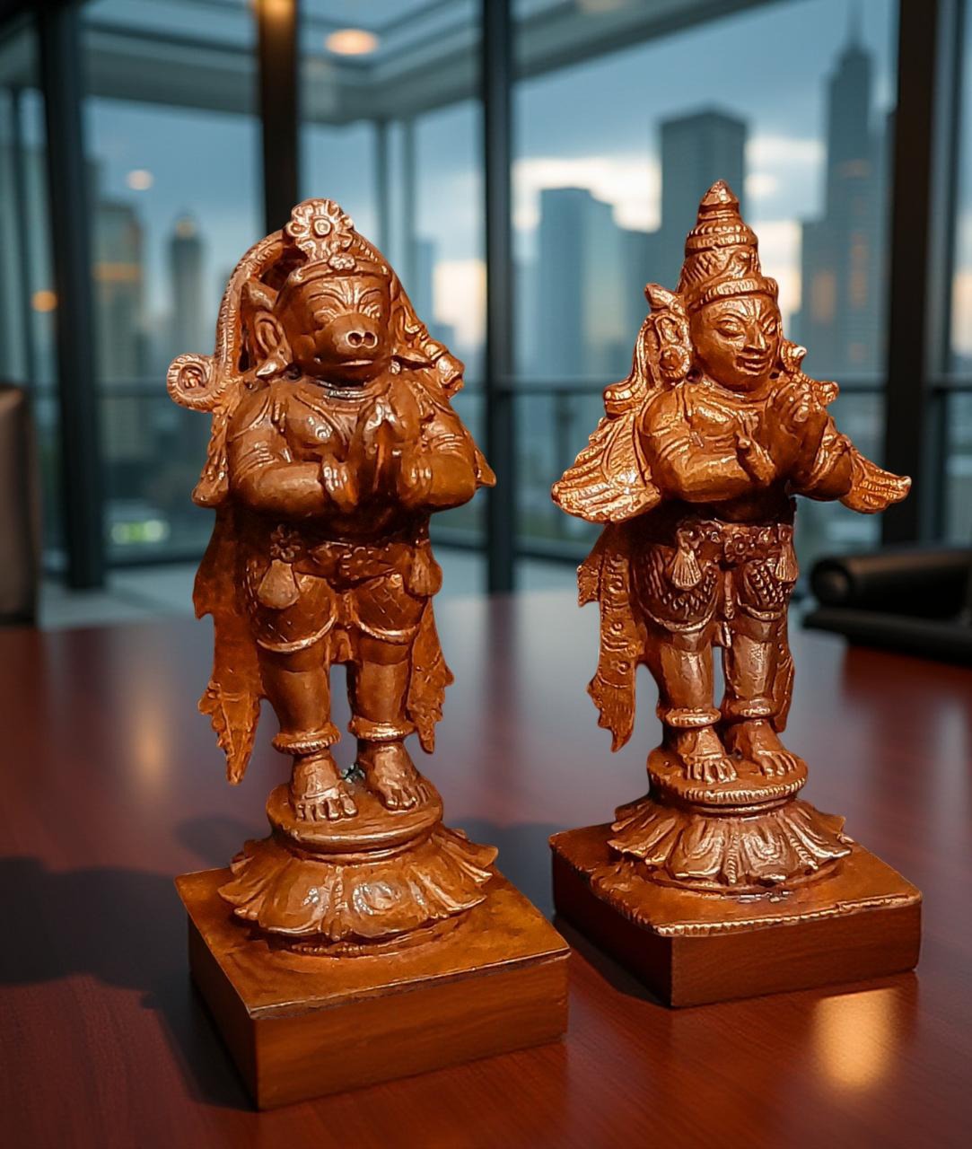 Brownish-Orange Copper Idols, 8 Cm, Handmade Standing Garudar And Hanuman 360 Gram, Patina Antique Finish, Pack Of 1 Piece